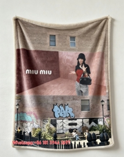 Miumiu Brown Red Black Gray Flannel Sofa Throw Blanket – Printed NYC Street Billboard Scene IMG_0537